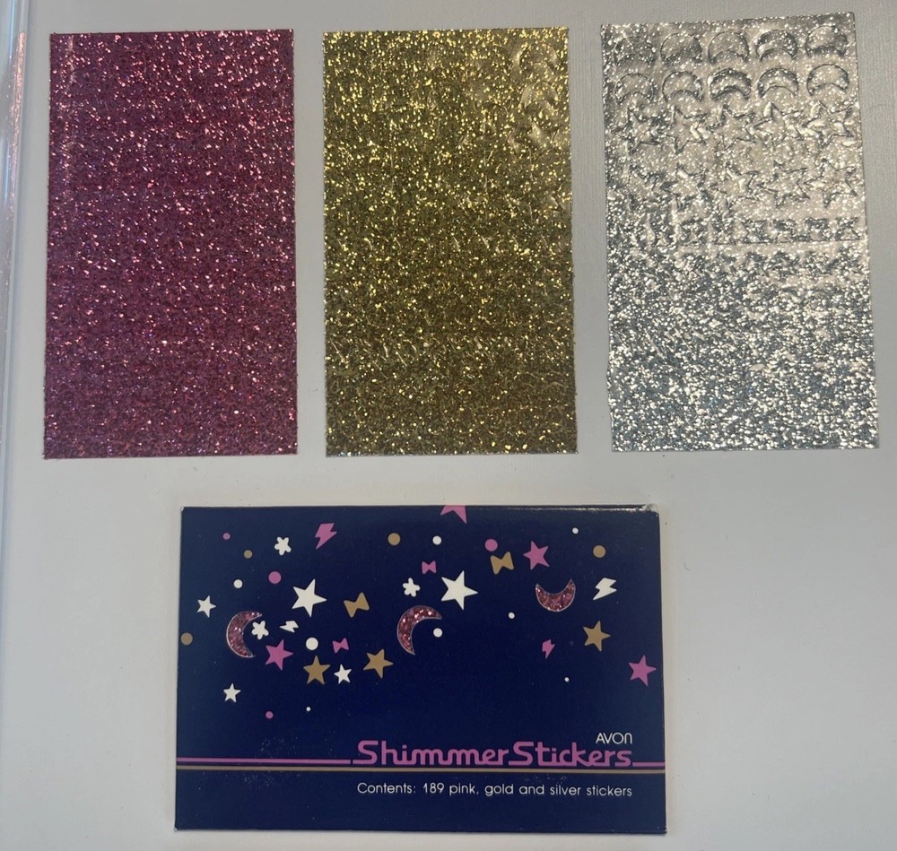Vintage 80s Stickers Shimmer Glitter Nail Stickers Includes Pink, Gold, Silver