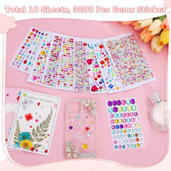3500 Pcs Gems for Kids Crafts, 10 Sheets Self Adhesive Jewels Stickers, Multi Co