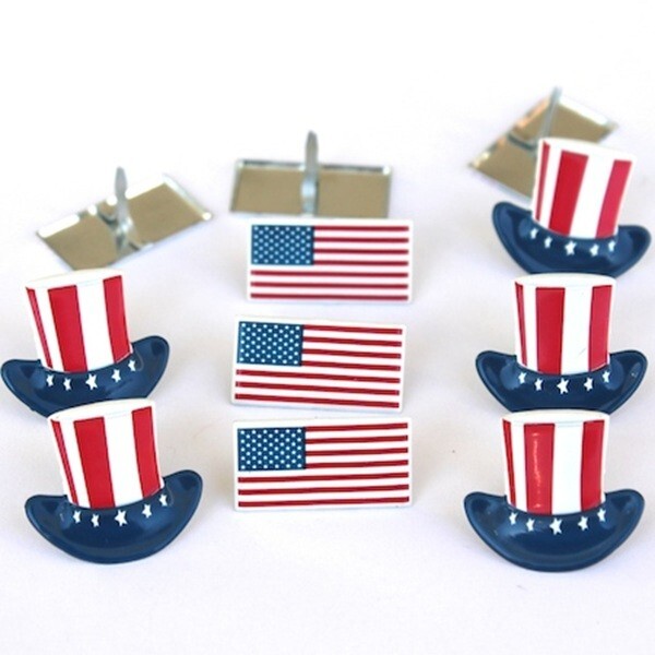 FLAG & HAT SCRAPBOOKING DECORATIVE BRADS EYELET OUTLET 8 PCS