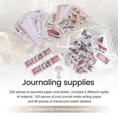 200 Pieces Vintage Scrapbook Supplies Pack for Junk Journal Planners DIY 6712