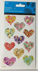Sandylion Floral Heart Stickers 11PC Glitter Accents Scrapbook Planner Love New