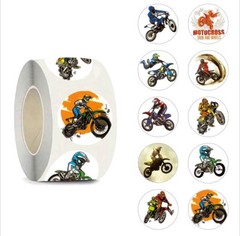 500 pc Sticker Seals Roll Cartoon Dirt Bikes Motorcross Cycle Bike Self Adhesive