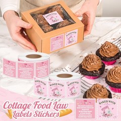 1000 Pack Baked With Love Labels Pink Stickers For Homemade Bakery Packaging New