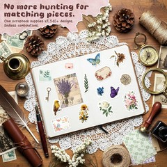 540 PCS Vintage Floral Scrapbook Supplies & Scrapbook Stickers, Junk Journal Sup