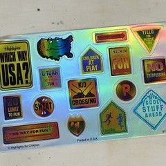Vintage 90s Highlights Magazine Holographic Road Sign Stickers #1 Which Way USA
