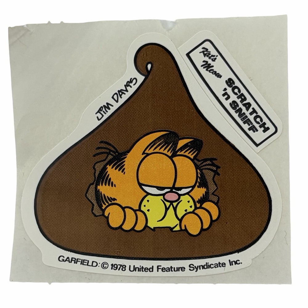 Garfield Scratch ‘n Sniff Sticker Vintage Jim Davis Chocolate Kiss Food Snack
