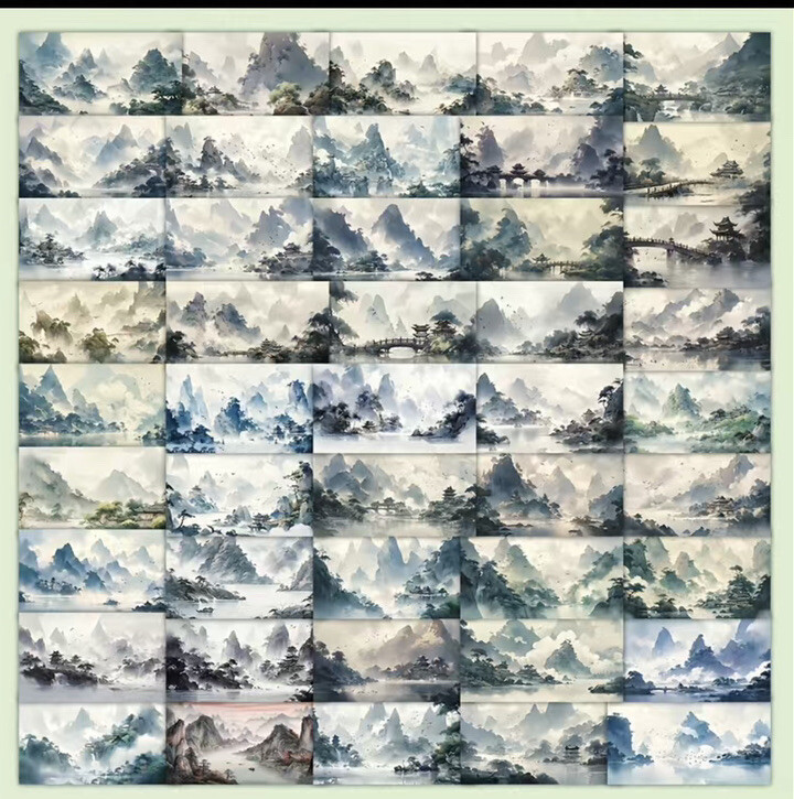 10pcs Asian Landscape Watercolor Stickers- Scrapbooking/Journaling/Crafting