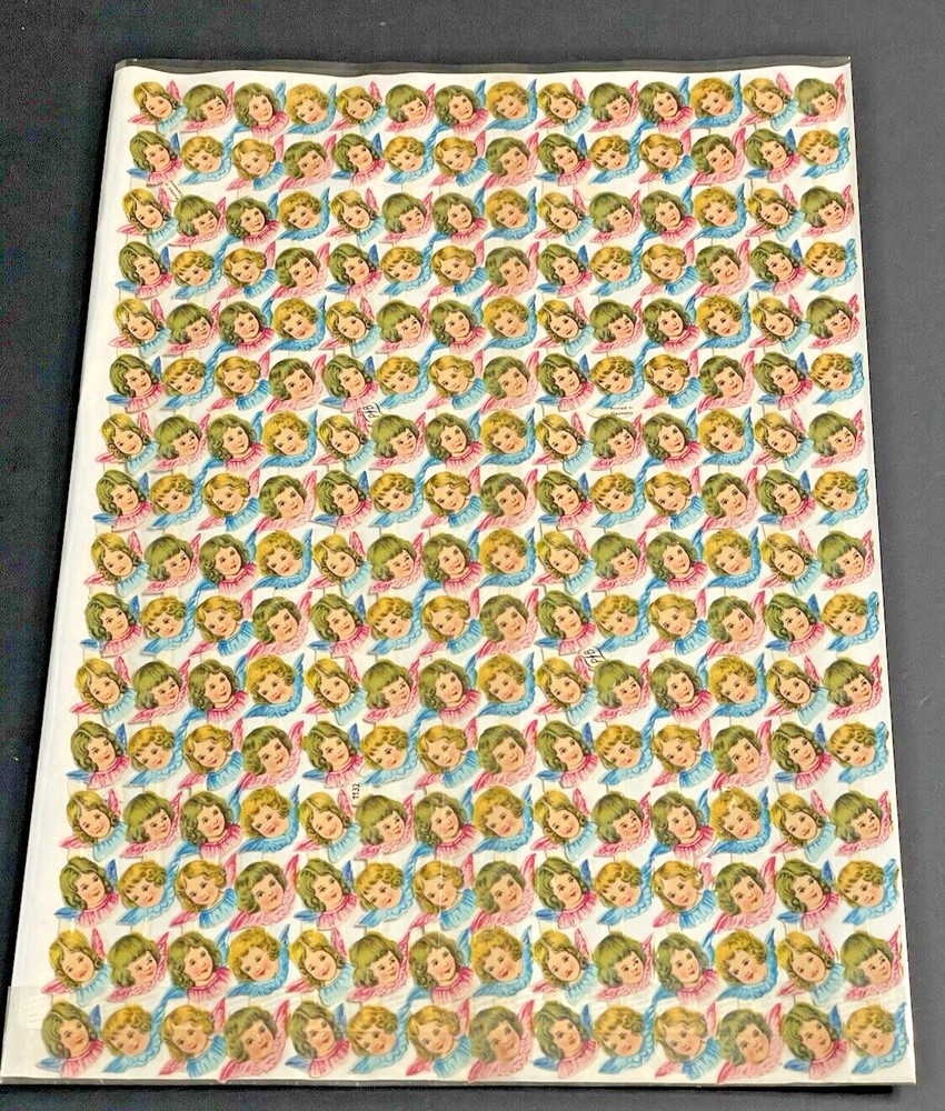 x2 FULL SHEETS Vintage PZB Die Cut Paper Scraps Small Angel Heads # 1132 Germany