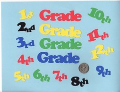 School Grade Die Cuts – Grades Pre thru 12th – Any color – School Colors – Title
