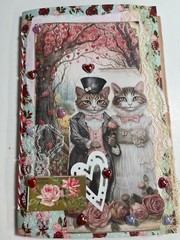 valentines junk journal scrapbook tassel pen clip 52 pages cat couple NAKED