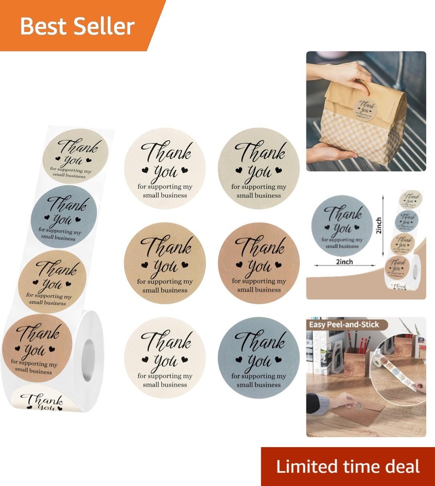 Heartfelt Gratitude: 500 Pcs 2-Inch Matte Thank You Round Stickers for Packaging