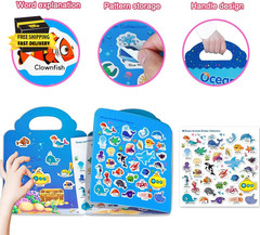 Reusable Sticker Book for Kids, Ocean Stickers Educational Learning Toys Travel
