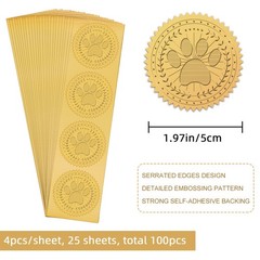 Dog Paw Gold Foil Certificate Seals 2 Round Self Adhesive Embossed Stickers 1…