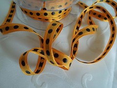 MAY ARTS RIBBONS~SOLID ORANGE WITH BLACK CENTER DOT RIBBON~3/8TH INCH X 3 YDS!