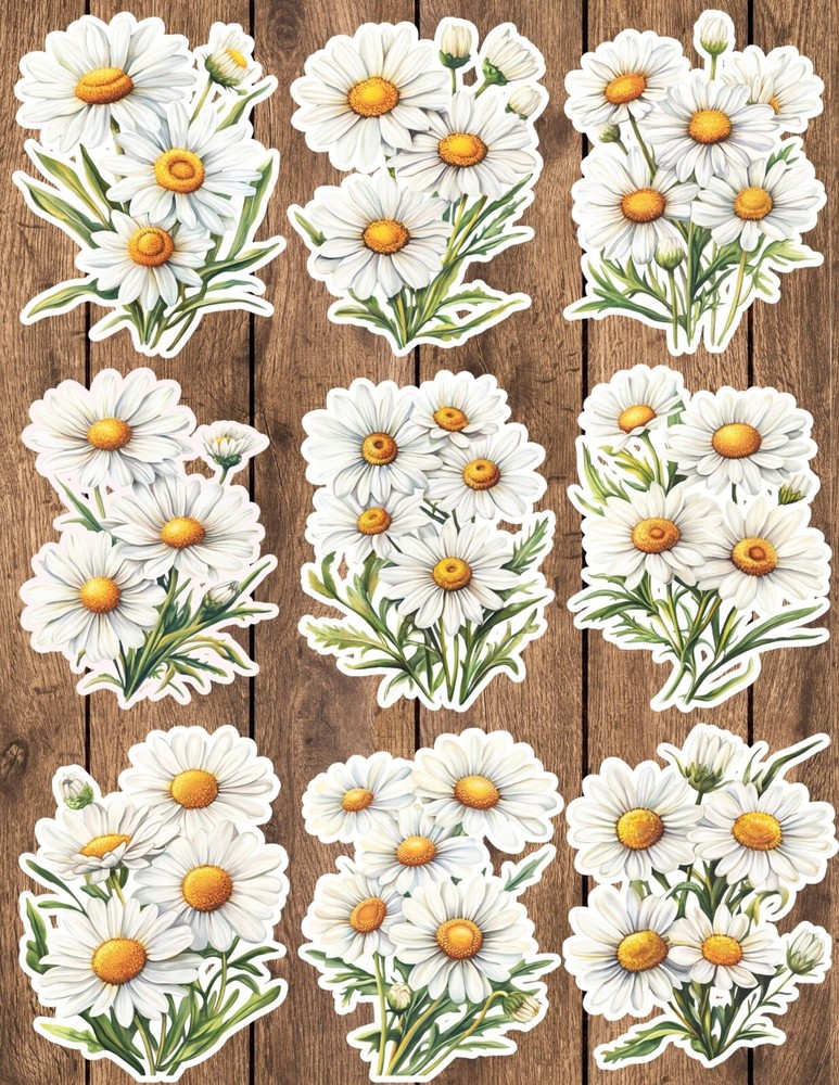Bunch of Daisies Cut Vinyl Stickers Set Scrapbooking Laptop Waterbottle