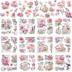 Vintage Floral Rub on Transfers for Crafts: 8×10 inches, Pink Flower