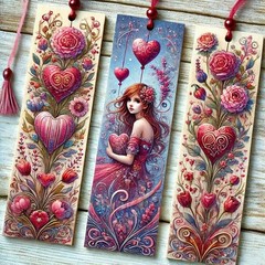 Pretty Heart Valentines Bookmarks Junk Journal Scrapbook Choose A Set