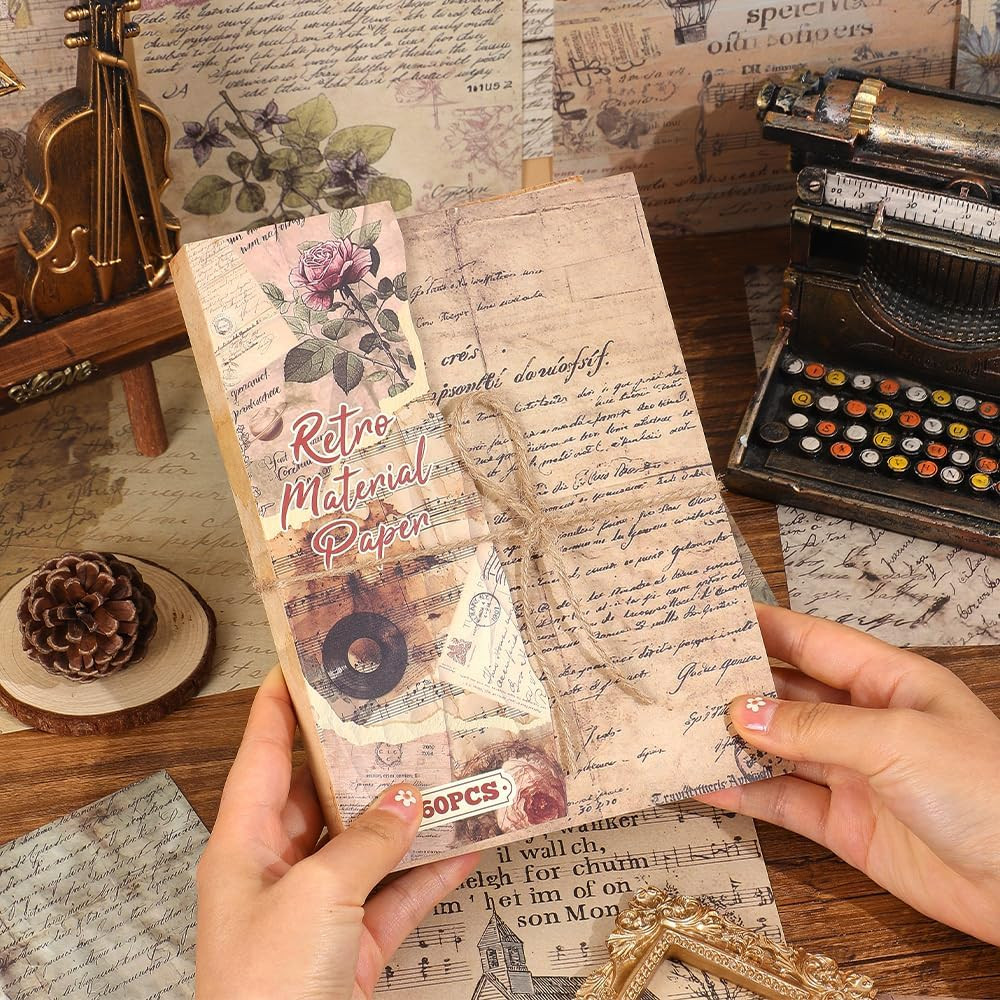160 Sheets of Retro Manuscript Scrapbook Paper, Journaling Scrapbook Supplies Cr