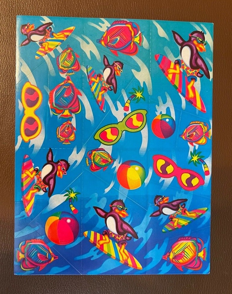 Rare 1990s Vintage Lisa Frank Sticker Sheets Surfer Tropical Sneaker Kittens