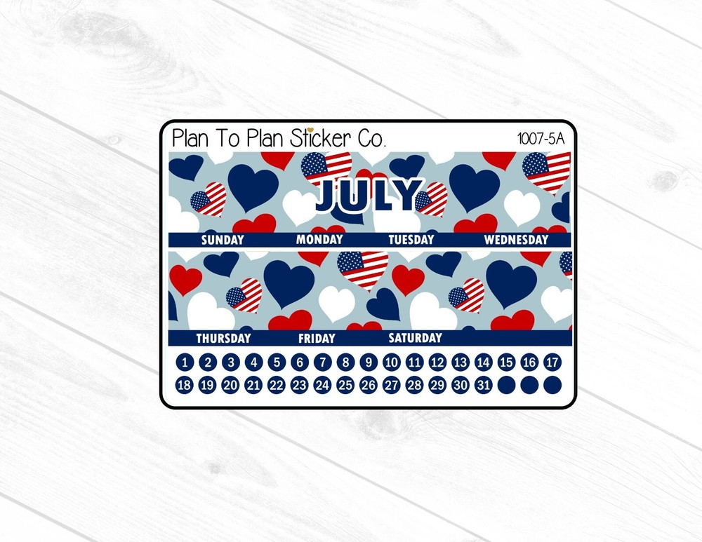1007-5A~~July 7X9 Monthly View Planner Stickers.