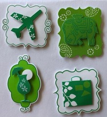 GREEN/WHITE Dimensional Sticker(4pc) Michaels•Cocktail•Plane•Elephant•Gift Bag