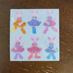 Vintage Sandylion sticker mod, Mother of Pearl dancing Bunnies Rabbits, unused