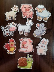 STICKERS x 10 Farm Animal Goat Pig Cow Sheep Rabbit Chicken Mouse Snail 32B9