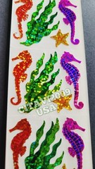 HAMBLY STUDIOS STICKERS PRISMATIC GLITTER OCEAN SEAHORSES STAR SEAWEED VINTAGE