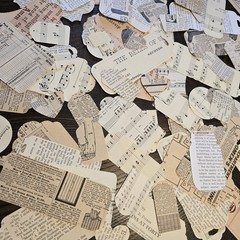 20 Die Cut Paper Tags – Vintage Book Pages Sheet Music Scrapbooking Junk Journal