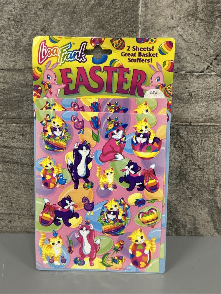 Vintage Lisa Frank – Easter Stickers – 2 Sheets – Sheep, Bunny, Kitten & more