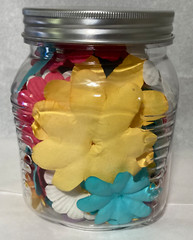 Jar of 45+ Assorted Die Cut Flowers and Butterflies, Paper and Cloth
