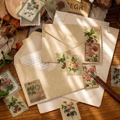 60pcs Vintage Postage Stamp Stickers, Aesthetic Botanical Deco Paper Sticker for