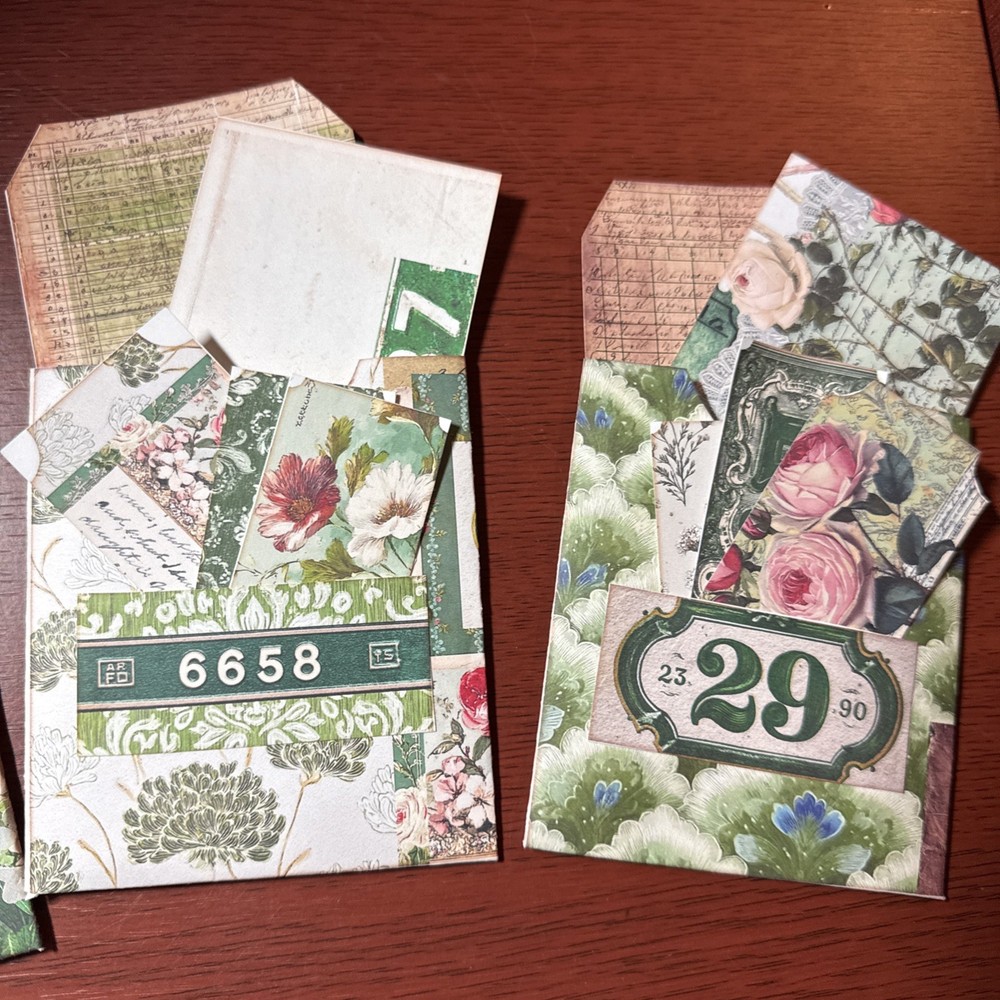 One Hand made junk journal Pockets vintage green vintage rose botanical