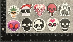 Lot of 10 Assorted Creepy Cute Skull Skeleton Halloween Stickers