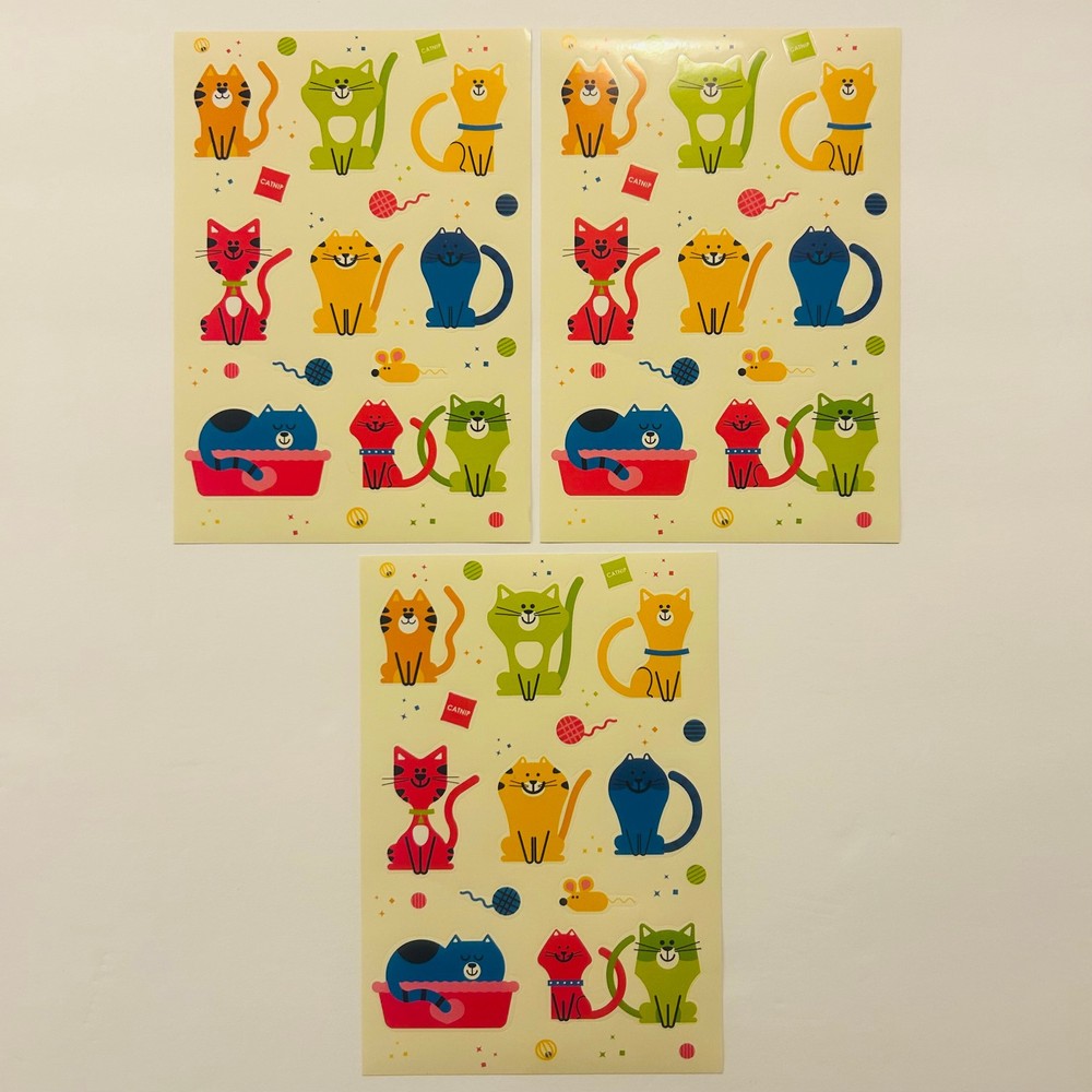 Vintage Retro Sticker Sheets NEW & UNSTUCK Y2K Colorful Kitty Cats Felines 3 pk