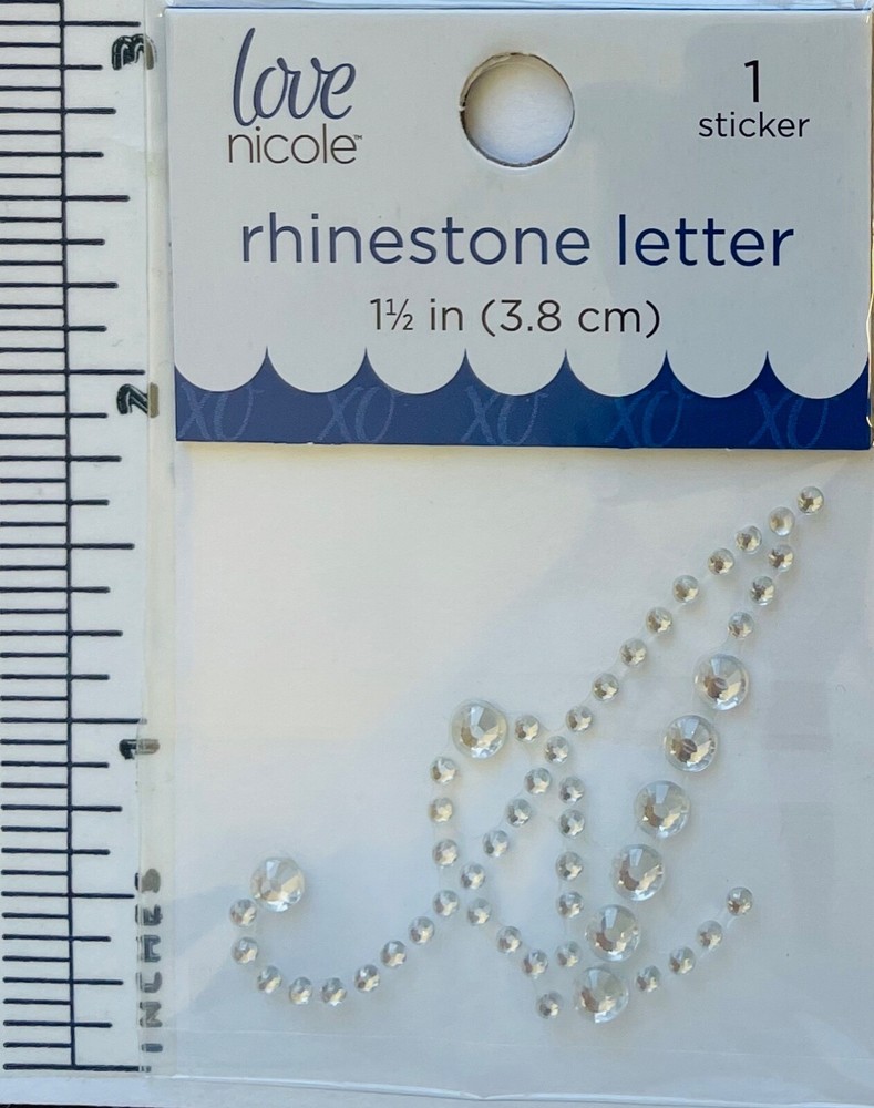 Letter Cursive A Rhinestone Sticker 1.5″ Clear Crystal Scrapbook Monogram Bling