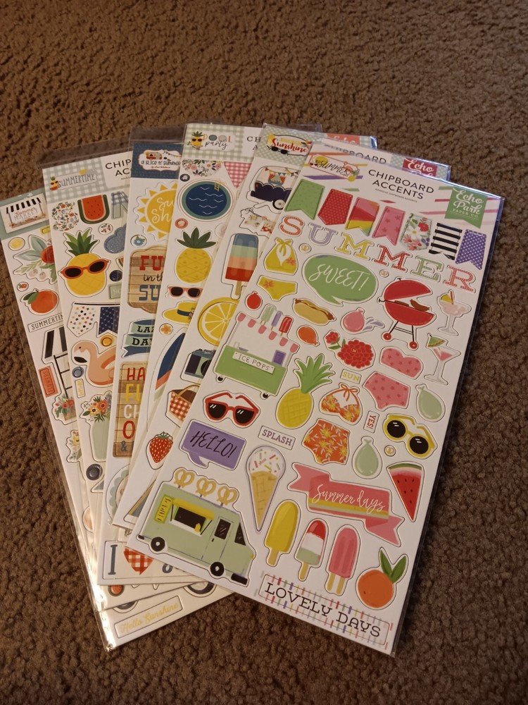 Crafts 13″ Chipboard Stickers Lot 6 Summer Theme Flowers Beach Water Sunshine
