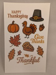 Thanksgiving Sticker Sheet Fall Turkey Pumpkin Pie Give Thanks Autumn Decor 4×6″
