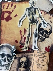 #777 SKELETON 100+PCS 3D JUNK JOURNAL SCRAPBOOKING w/ Real Ephemera & Bone Pen