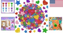 8-Color 1000PCS Glitter Foam Stickers Set – Heart & Star for Scrapbooking & DIY