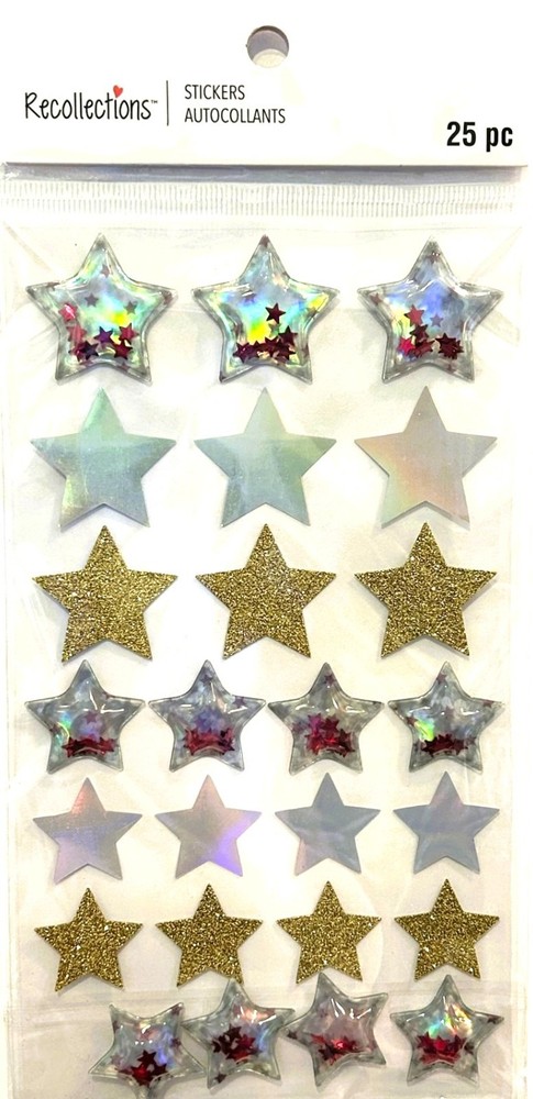 Sparkly Stars, 3D scrapbook stickers, 4×7″ – Recollections #544449