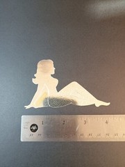 Vintage Stickers MUD FLAP GIRL Glossy Foil Vending Sticker VTG PVI Silver 01