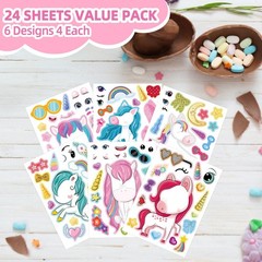 24 Sheets Make Your Own Unicorns Sticker, Unicorns Party Favors Face Stickers…