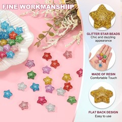 60Pcs, Flat Back Resin Charms Glitter Star Charms Bulk Yellow