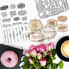 Vintage Words Clear Stamp and Die Cut Set for DIY Card Making 4.3 x 6.3 Inches