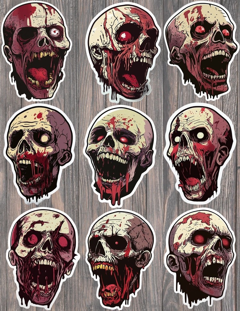 Zombie Head Die Cut Vinyl Stickers Set Scrapbooking Laptop Waterbottle