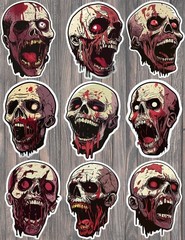 Zombie Head Die Cut Vinyl Stickers Set Scrapbooking Laptop Waterbottle