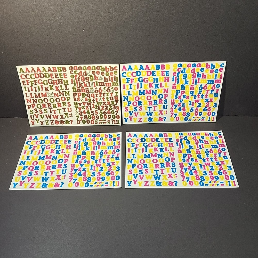 4 Sheets Creative Memories Stickers Blue Yellow Pink Green LETTERS and NUMBERS