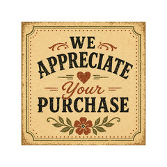 Vintage We Appreciate Your Purchase Square Stickers 20 Per Sheet