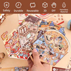 Girls 3D Miniature Scene Stickers, 4 Sets World Travel DIY House Stickers for Mu